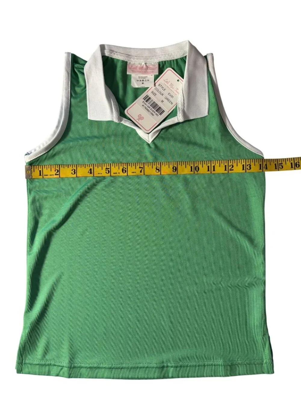 Green Polka Dot Ruffle Skort & Sleeveless Collared Top Tennis Set - Youth Medium - Picture 6 of 14